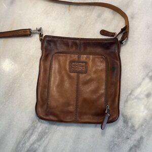VTG Fossil Tan Leather Cross Body Bag Organizer Adjustable Strap **READ DESCR**‎